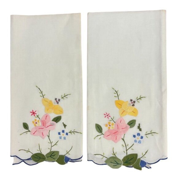 Appliqué Embroidered Floral Cotton Placemats Liners Doilies Set Of 2 Cottagecor - Picture 2 of 12